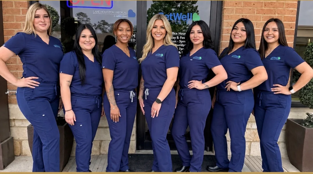The Lake Houston Medical team standing together outside the Humble clinic